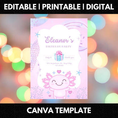 Axolotl Birthday Invitation Template - CreativeRino