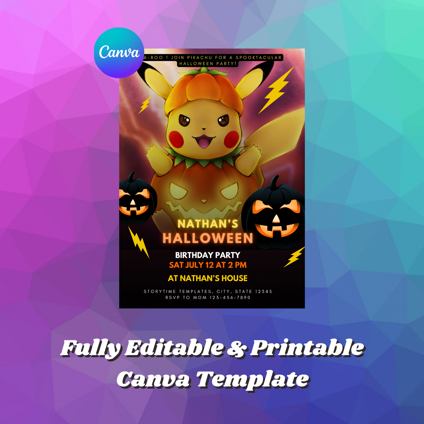 Pokemon Birthday Halloween Party Invitation Template