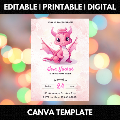 Baby Dragon Birthday Invitation Template - CreativeRino