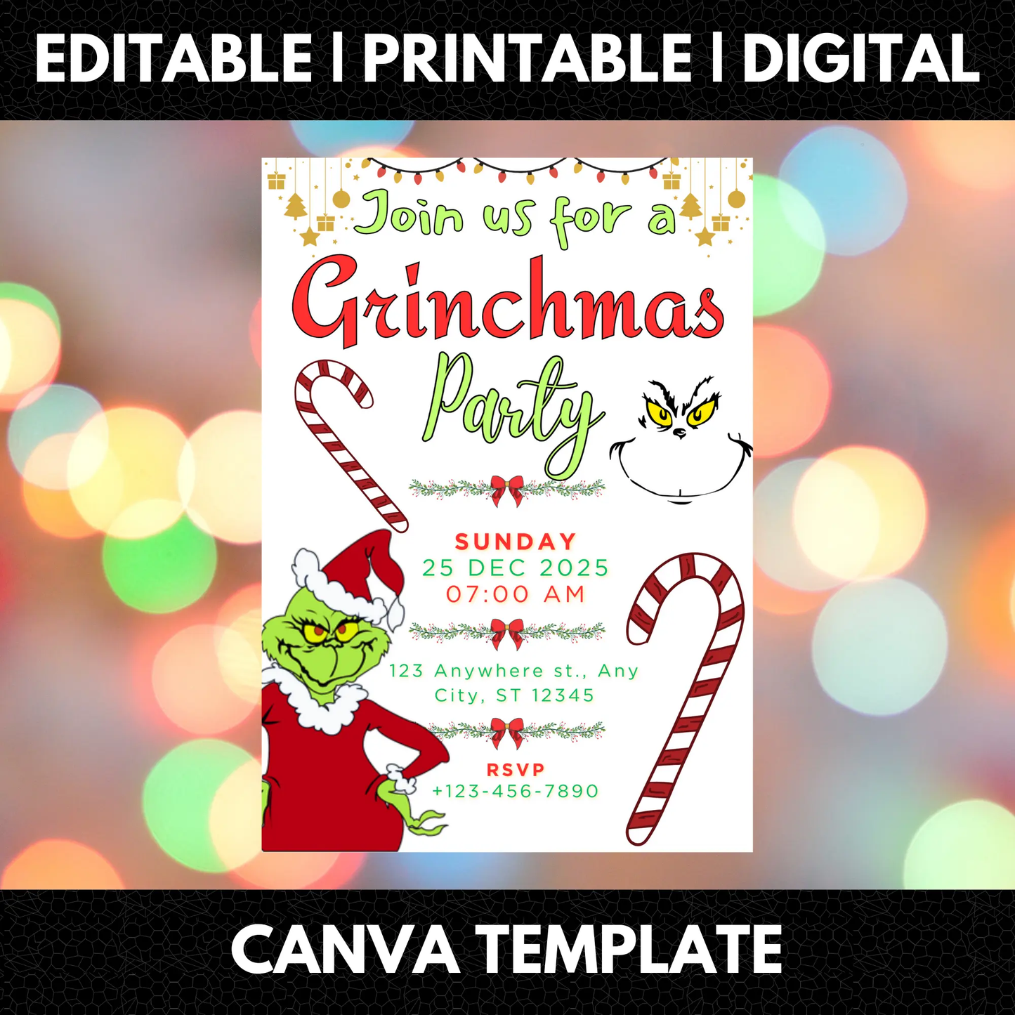 Grinchmas Christmas Party Invitation Template | Grinch Invite - CreativeRino