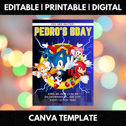 Super Sonic Hedgehog Birthday Invitation Template - CreativeRino