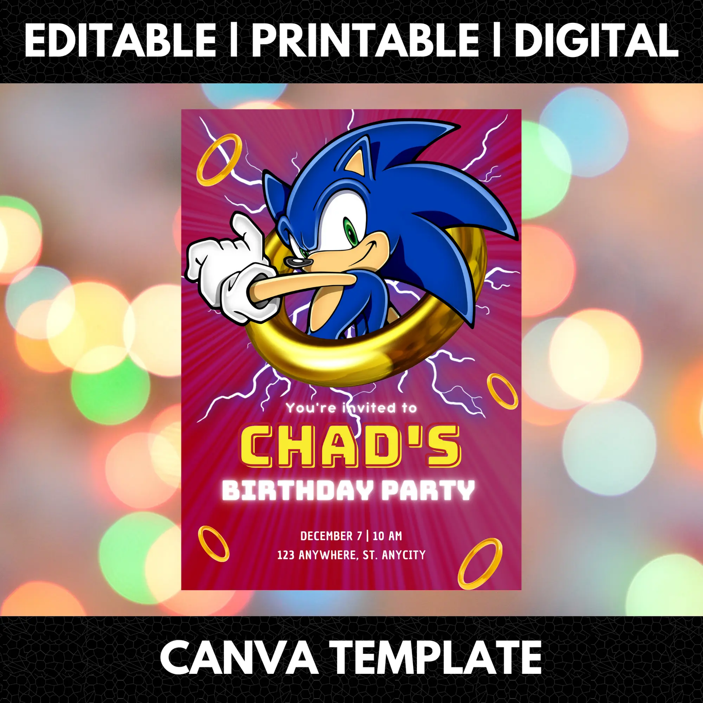 Sonic the Hedgehog Birthday Invitation Template - CreativeRino