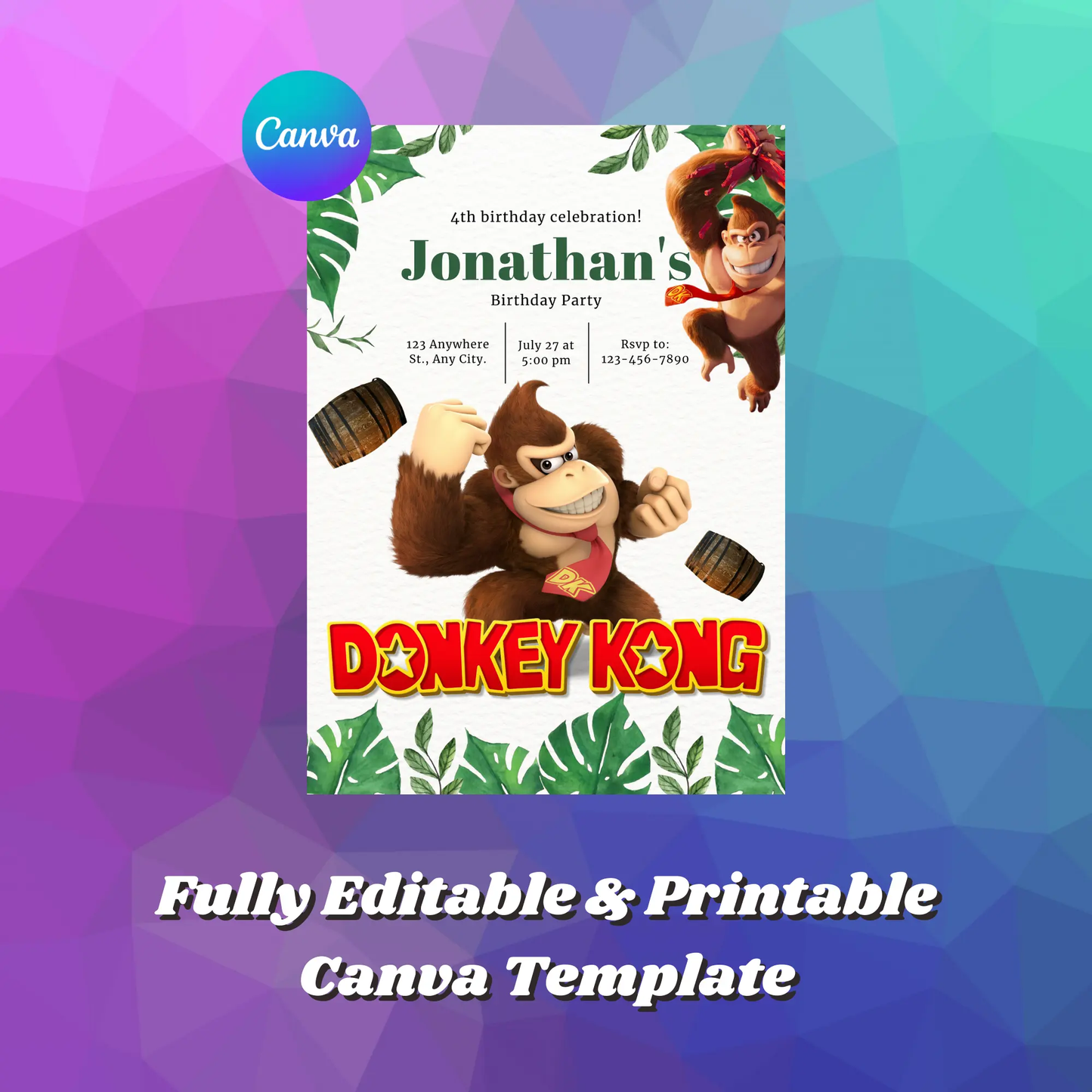 Donkey Kong Birthday Invitation Template | Super Mario Invite - CreativeRino