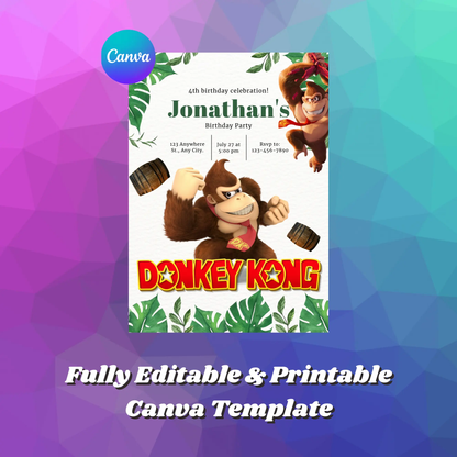 Donkey Kong Birthday Invitation Template | Super Mario Invite - CreativeRino