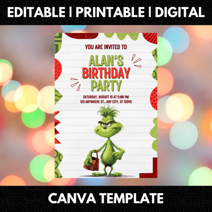 Baby Grinch Birthday Invitation Template - CreativeRino