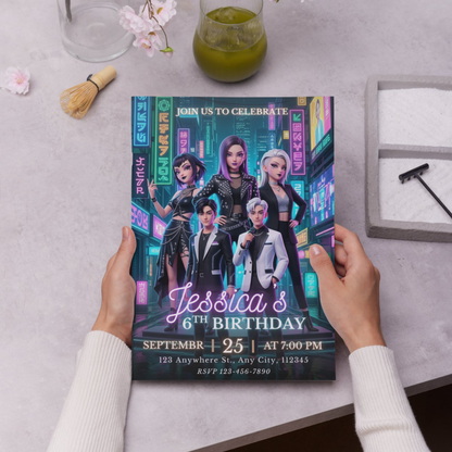 Kpop Demon Hunters Birthday Invitation – Editable Digital Party Invite CreativeRino