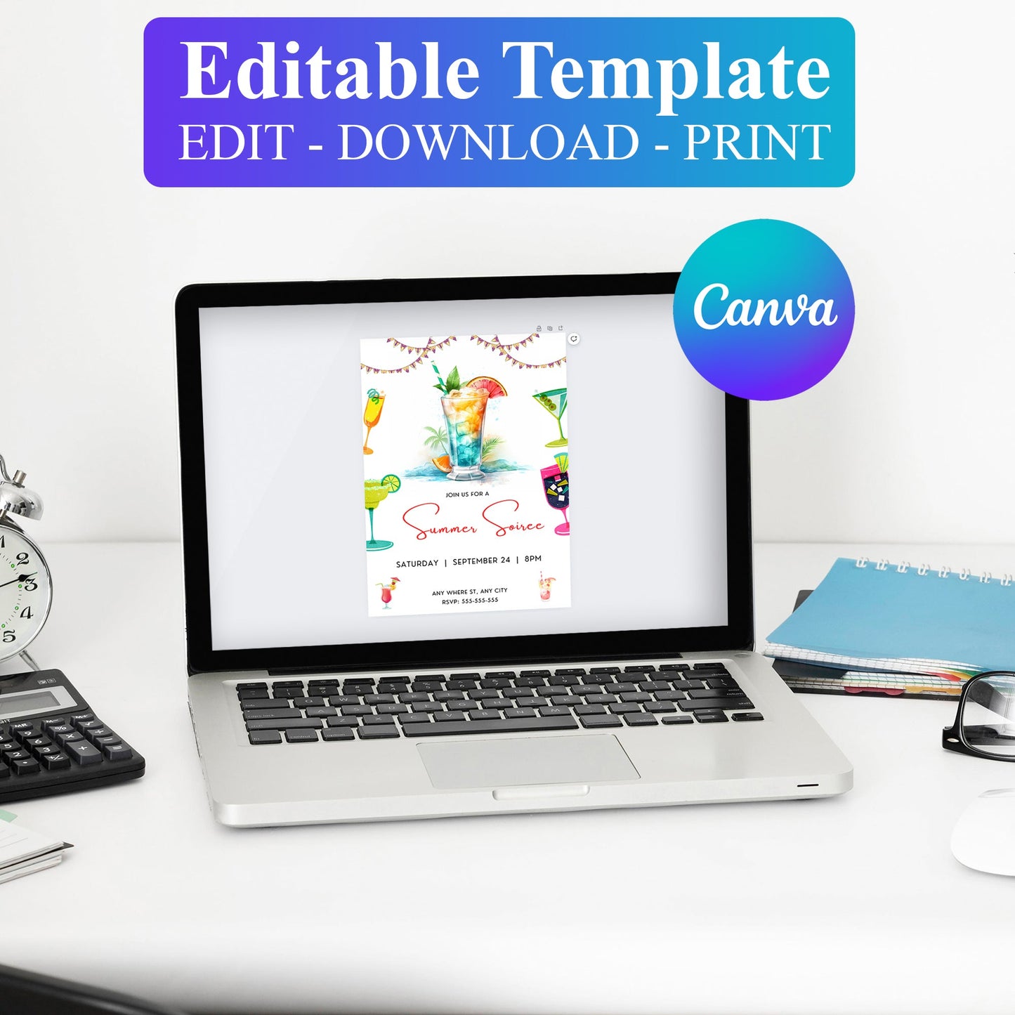 Summer Soiree Party Invitation | Cocktail Party Invite Canva Template CreativeRino