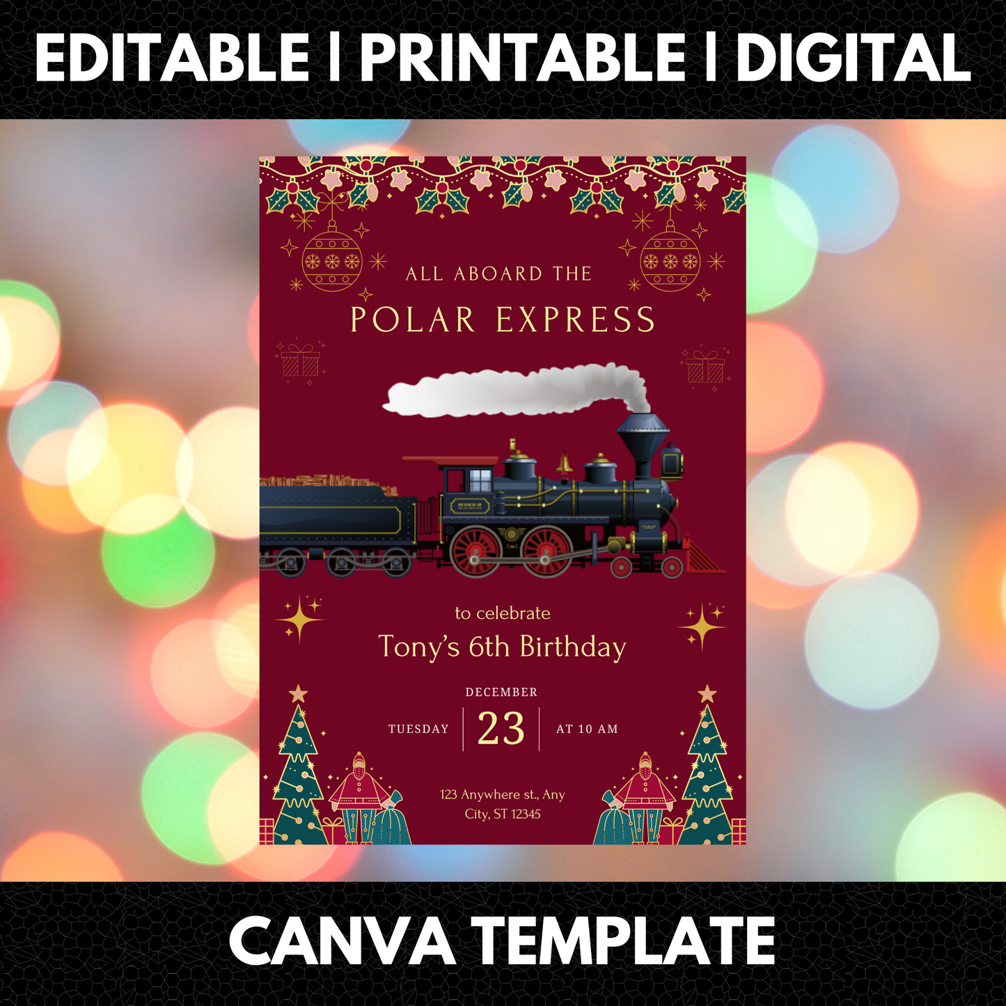 Christmas Polar Express Train Birthday Invitation Template