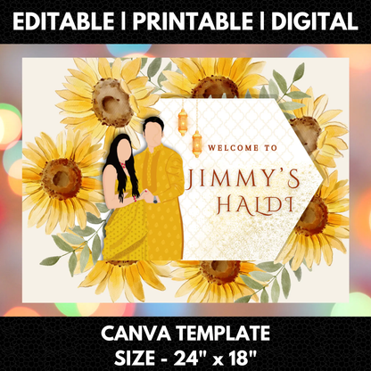 Maiyan Pithi Haldi Sign Template | Indian Wedding Welcome Sign - CreativeRino