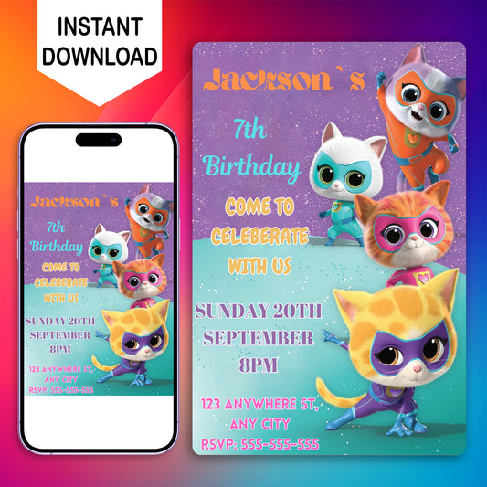 Superkitties Birthday Invitation Template