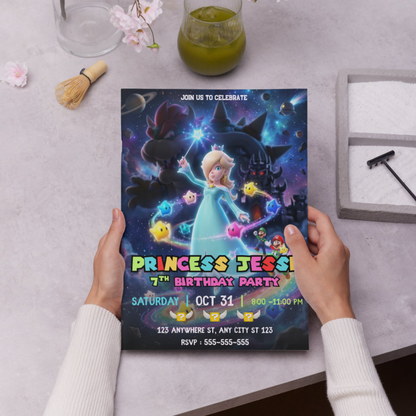 Editable Princess Rosalina Birthday Invitation, Mario Galaxy Birthday Invitation, Canva Template CreativeRino