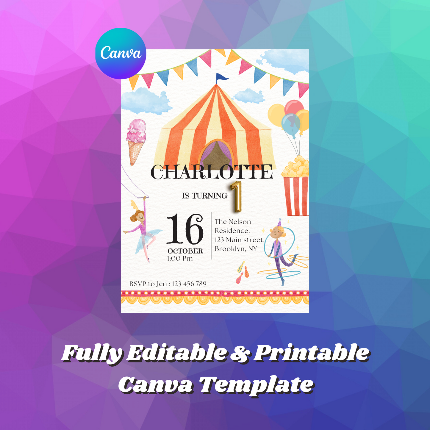 Circus Carnival Birthday Invitation Template