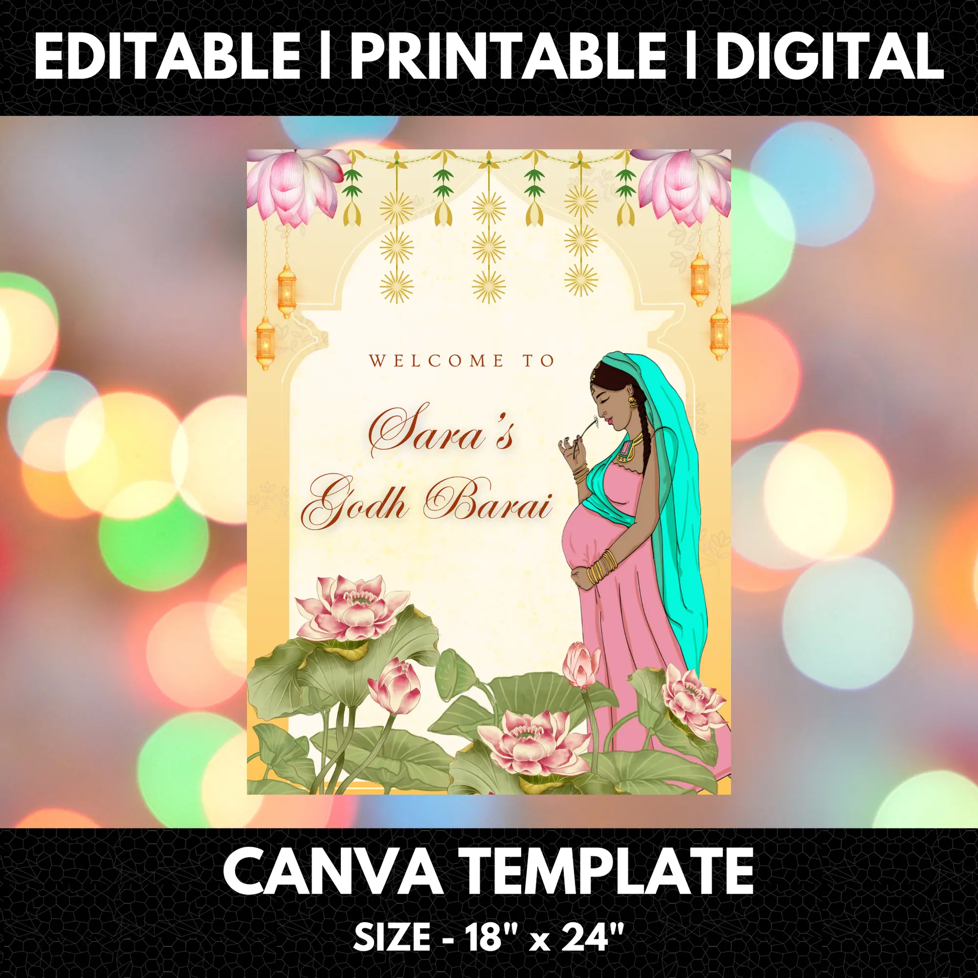 Godh Bharai Ceremony Sign Template | Indian Baby Shower Welcome Sign - CreativeRino