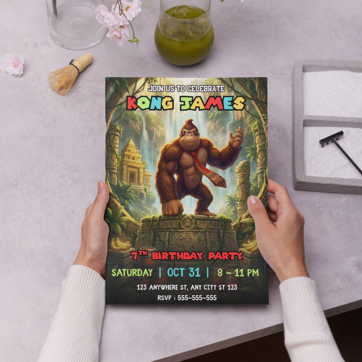 Donkey Kong Birthday Invite Canva Template | Jungle Adventure Kids Party Invitation CreativeRino