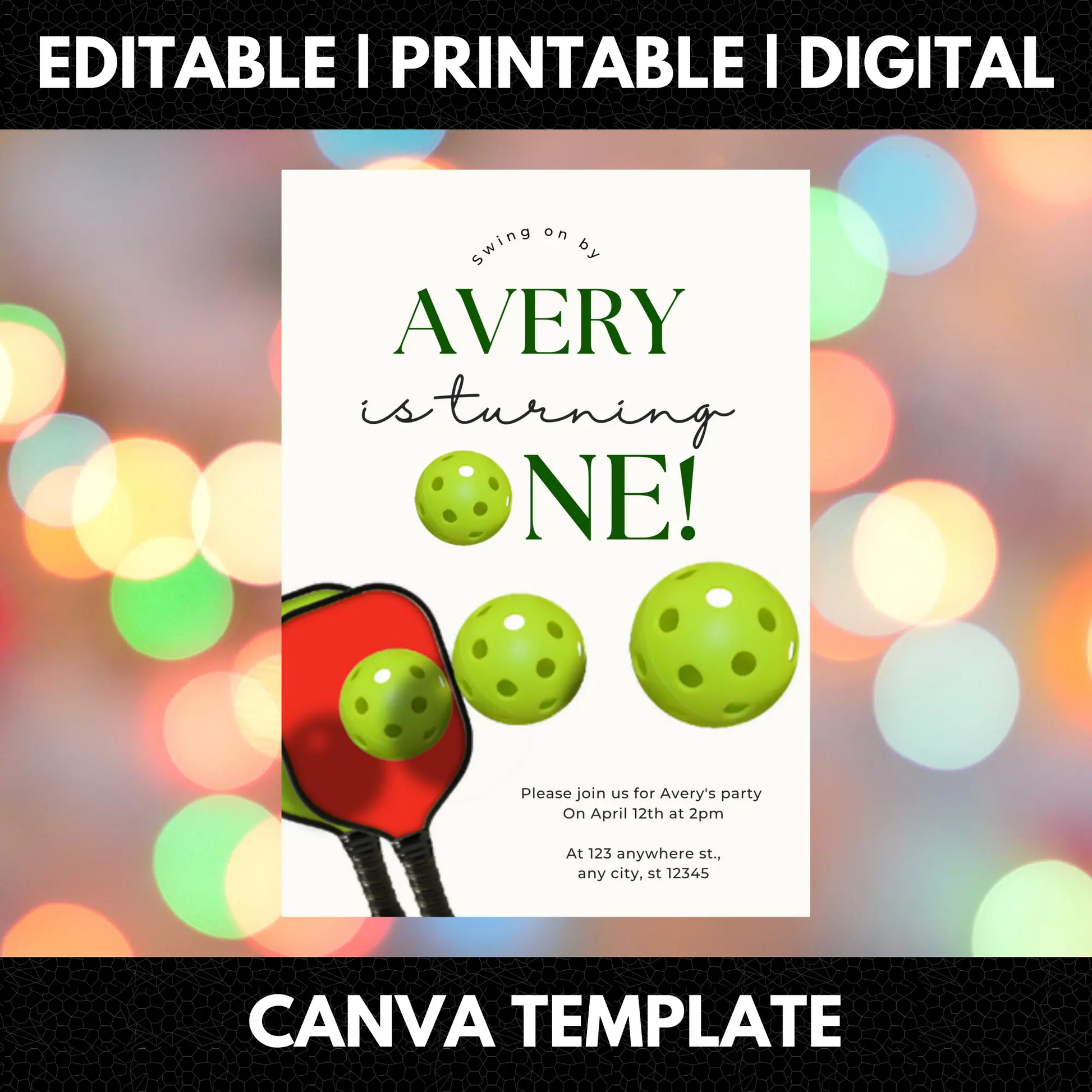 Pickleball Birthday Invitation Template - CreativeRino