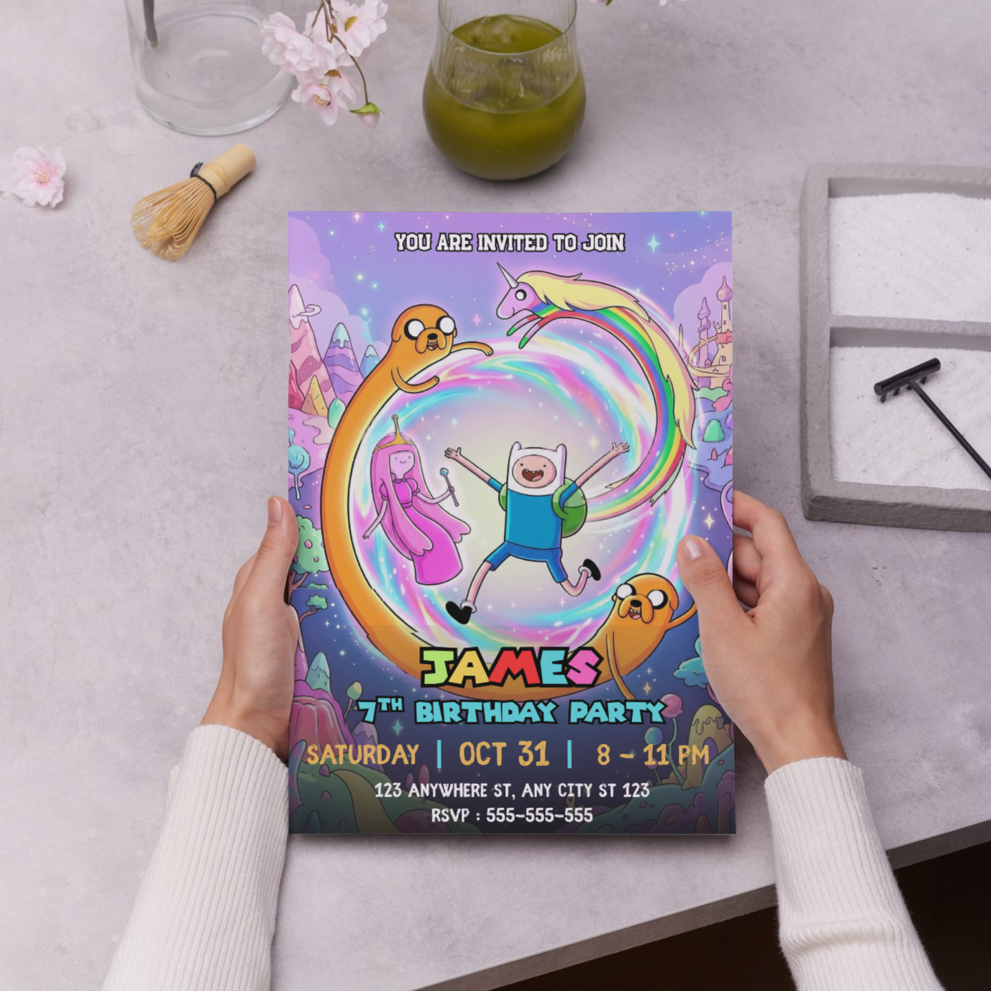 Adventure Time Invitation Template Canva Editable | Finn Jake Birthday Party Invite CreativeRino
