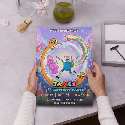 Adventure Time Invitation Template Canva Editable | Finn Jake Birthday Party Invite CreativeRino