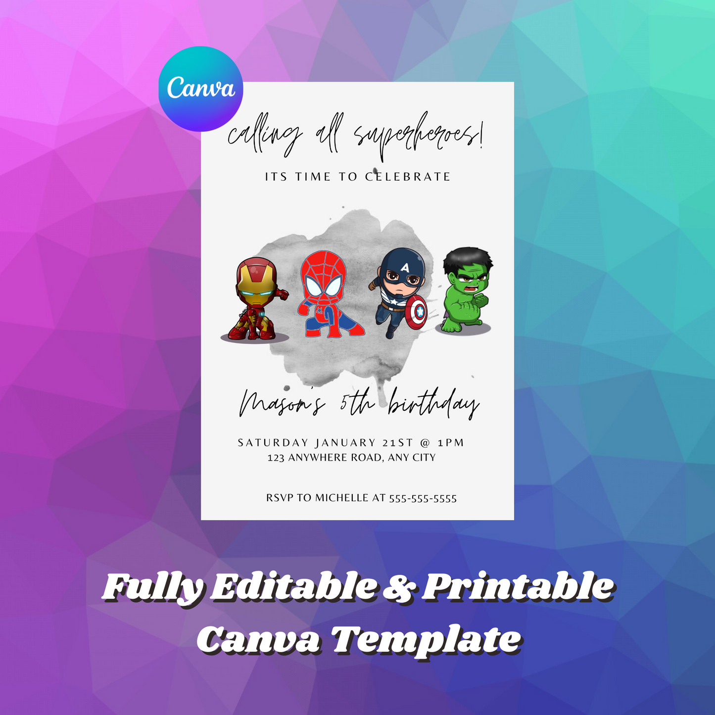 Marvel Avengers Birthday Invitation Template | Superhero Birthday Invite