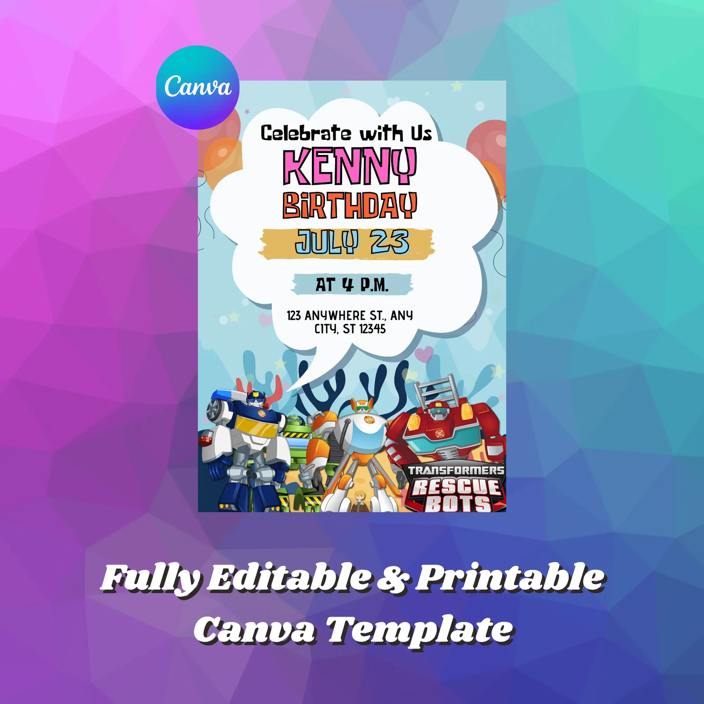 Rescue Bots Transformers Birthday Invitation Template - CreativeRino
