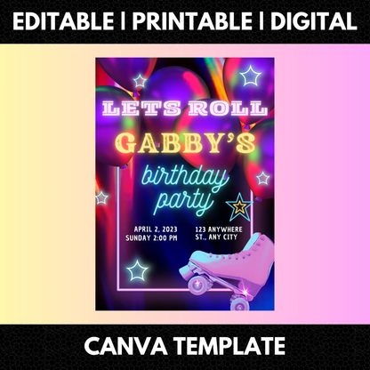 Roller Skates Skating Birthday Invitation Template - CreativeRino