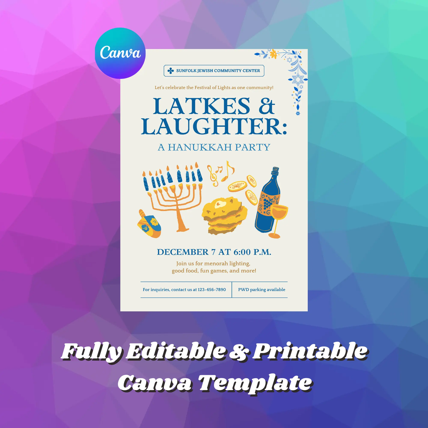 Hanukkah Invitation Template | Hanukkah Celebration Party Invite - CreativeRino