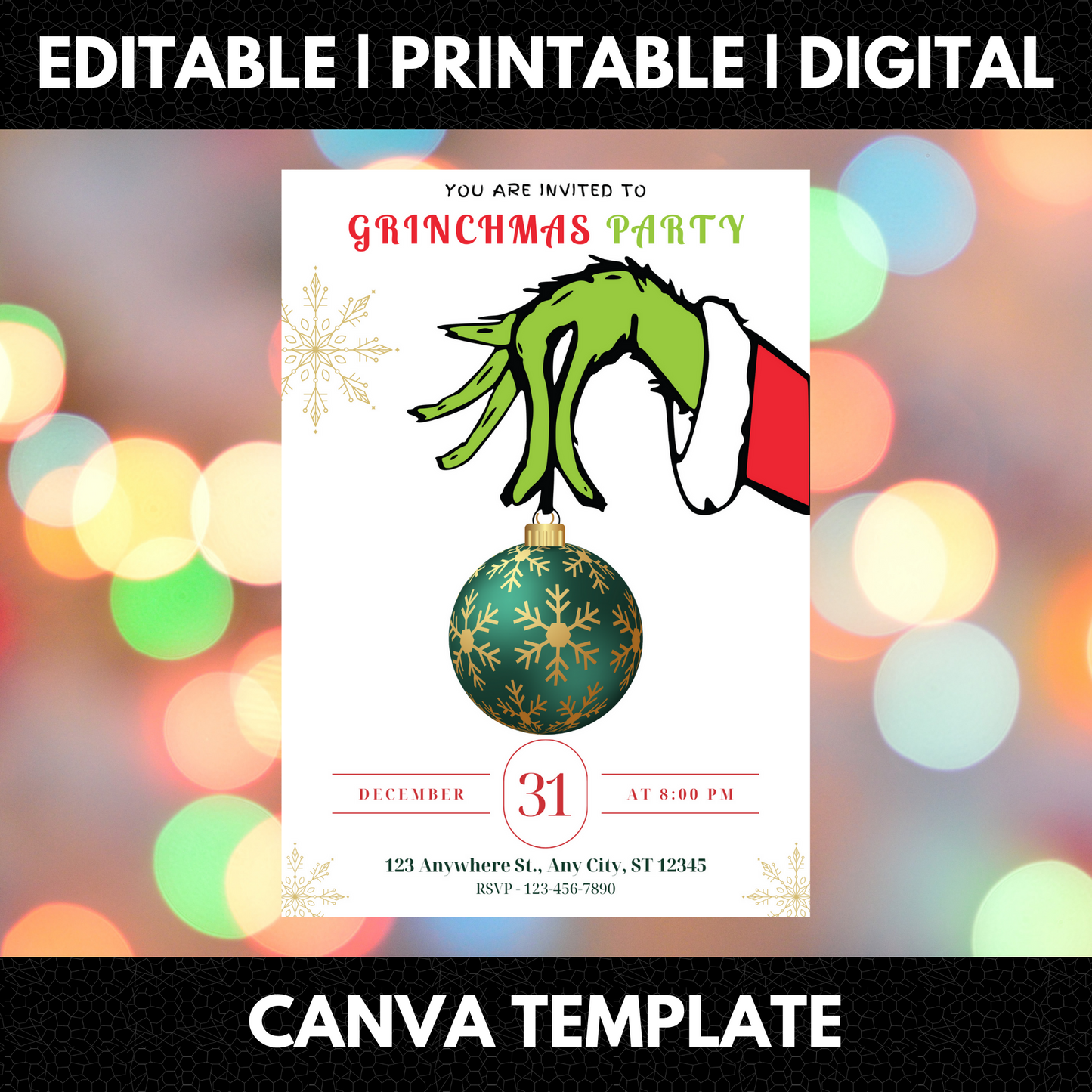 Grinchmas Christmas Party Invitation Template | Grinch Invite