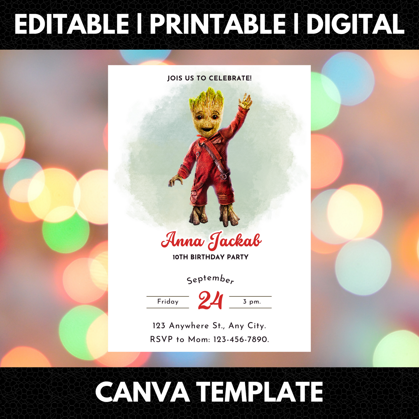 Baby Groot Birthday Invitation Template