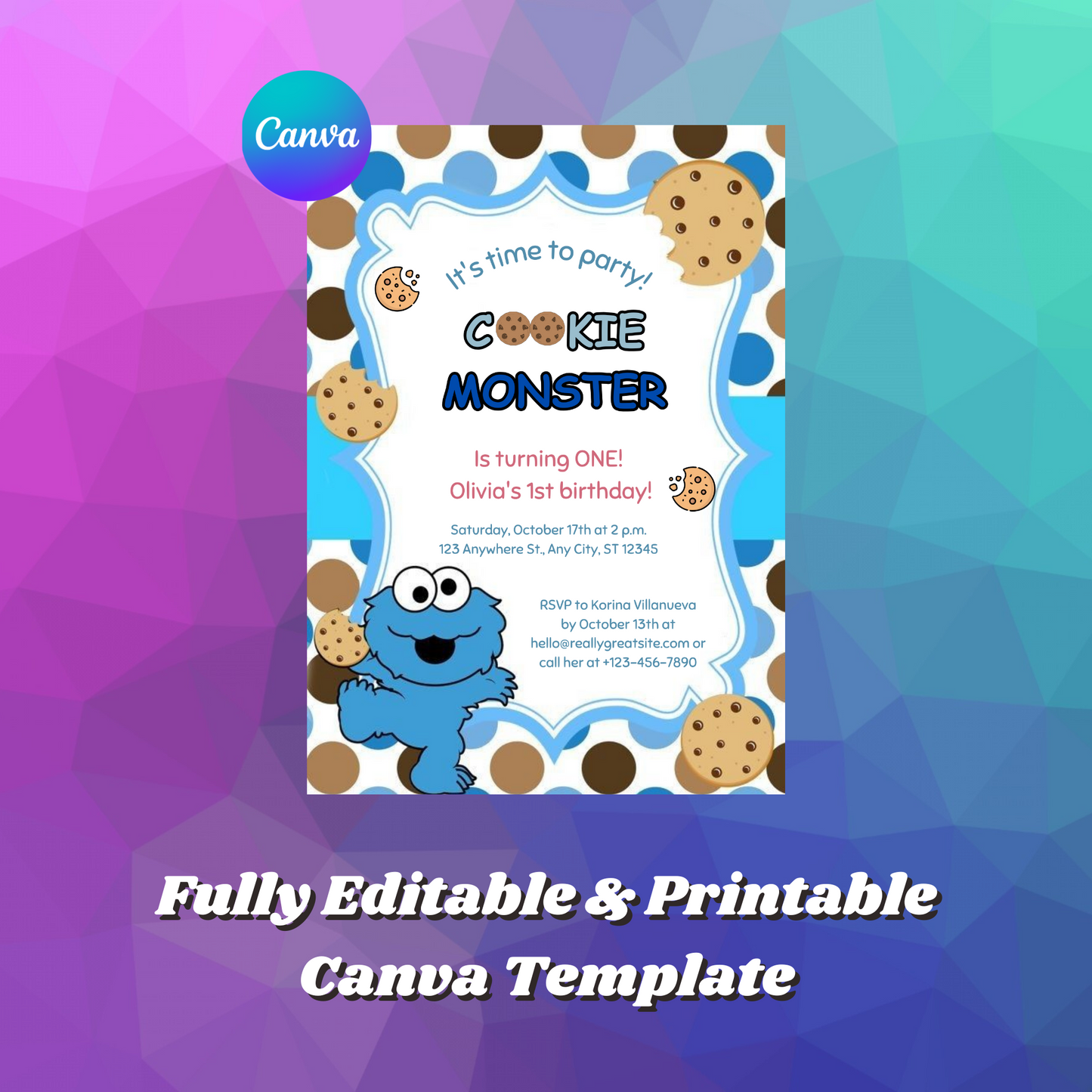 Cookie Monster Birthday Invitation Template