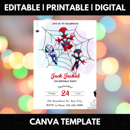 Spidey and his Amazing Friends Birthday Invitation Template - CreativeRino