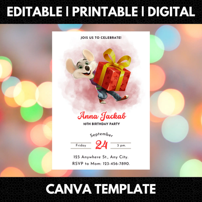 Chuck E Cheese Mouse Birthday Invitation Template - CreativeRino