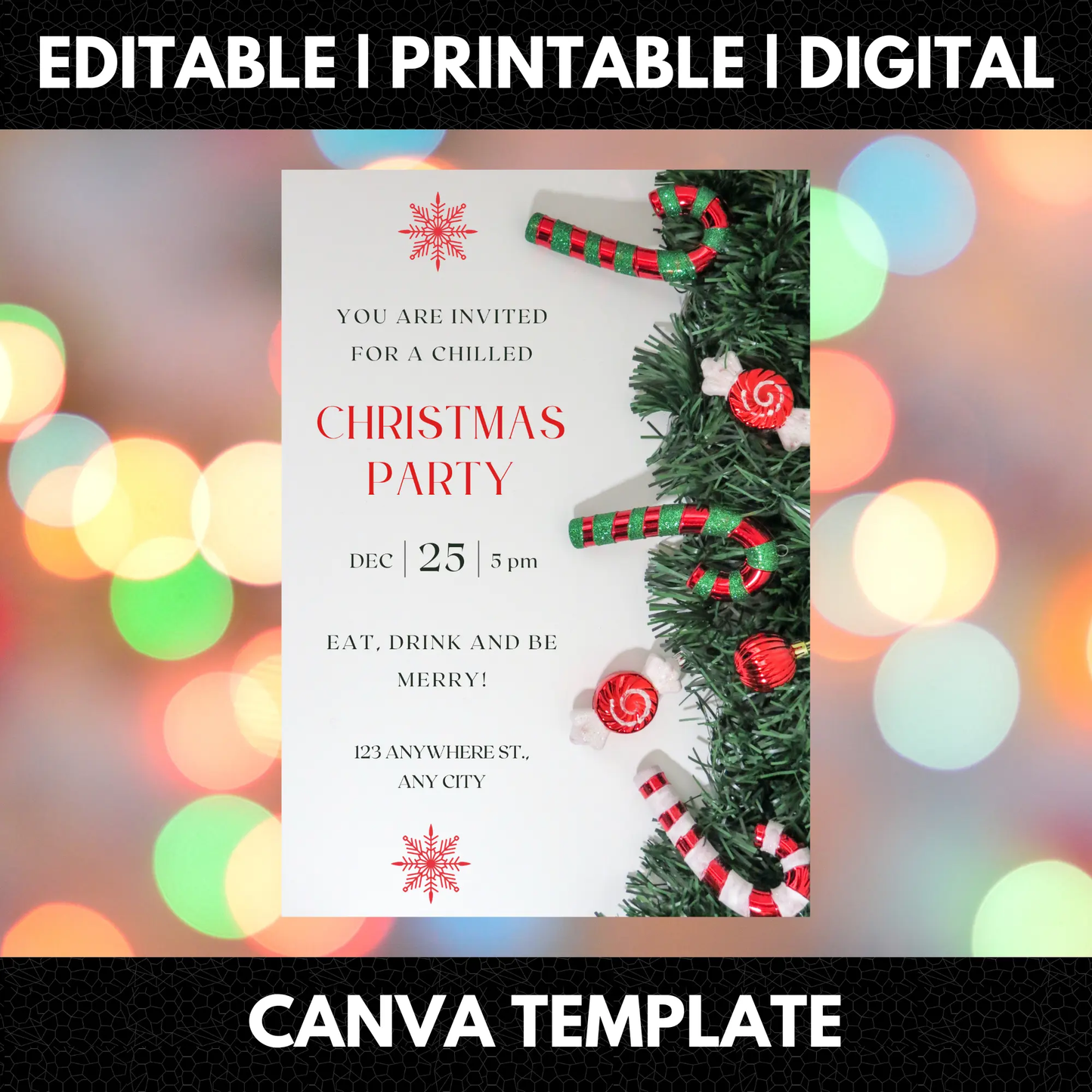 Peppermint Christmas Party Invitation Template - CreativeRino