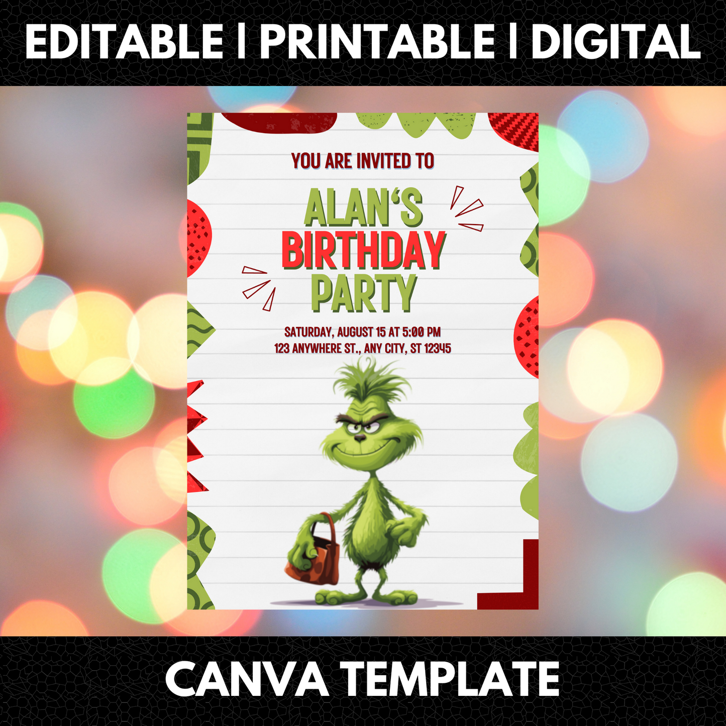 Baby Grinch Birthday Invitation Template