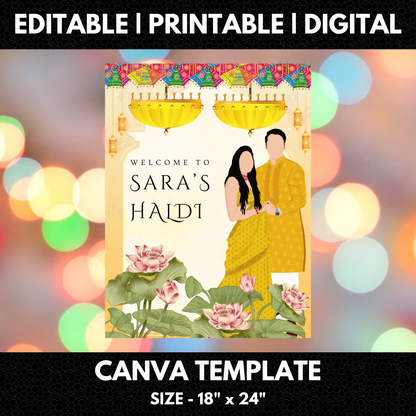 Maiyan Pithi Haldi Sign Template | Indian Wedding Welcome Sign - CreativeRino