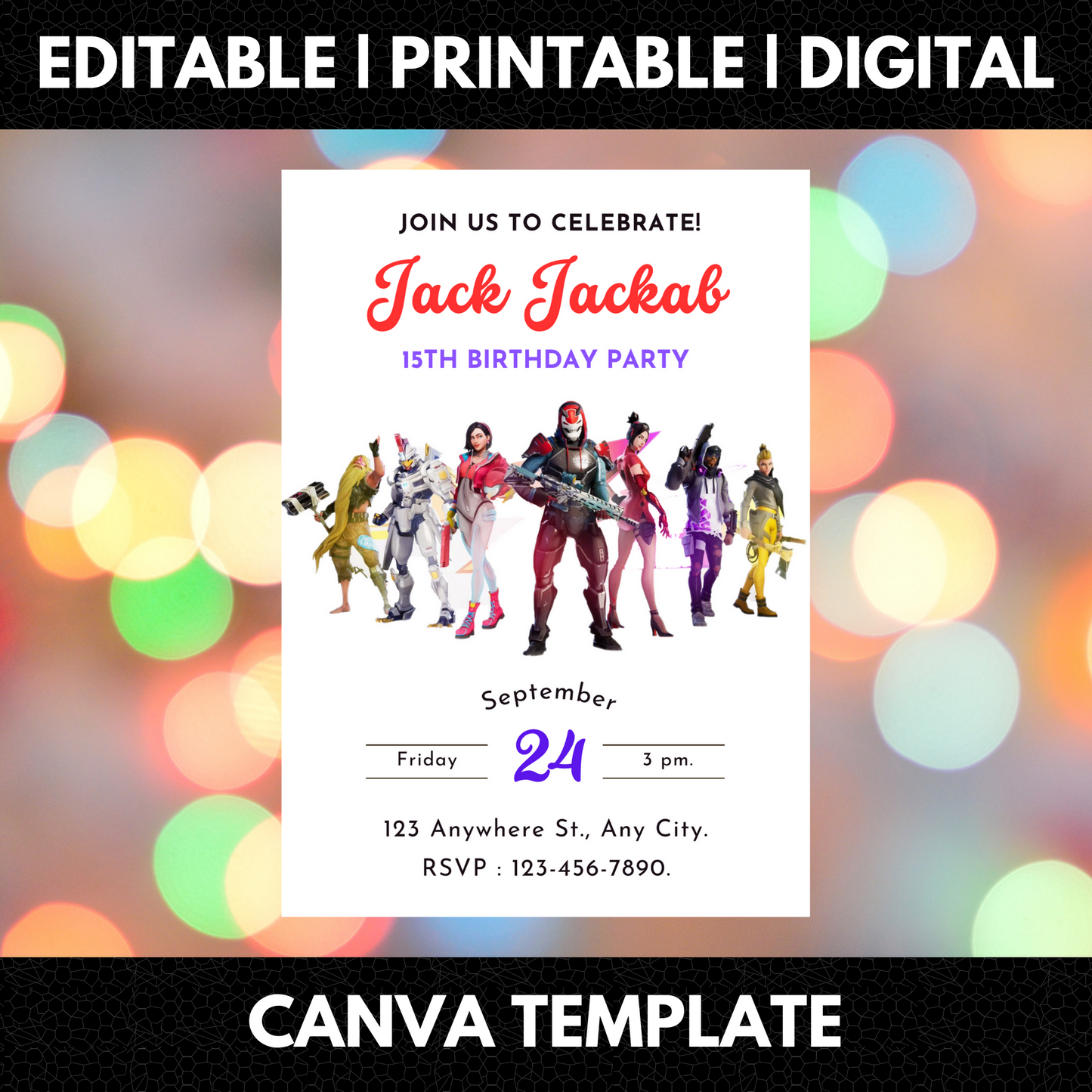 Fortnite Gaming Birthday Invitation Template - CreativeRino