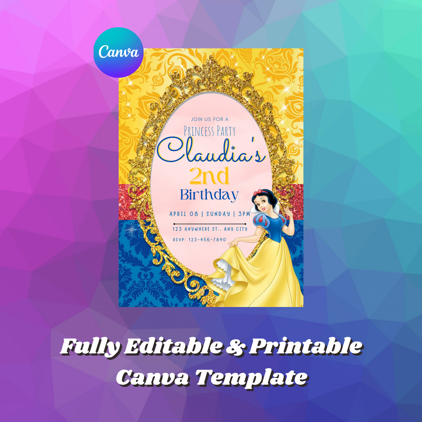 Princess Snow White Birthday Invitation Template