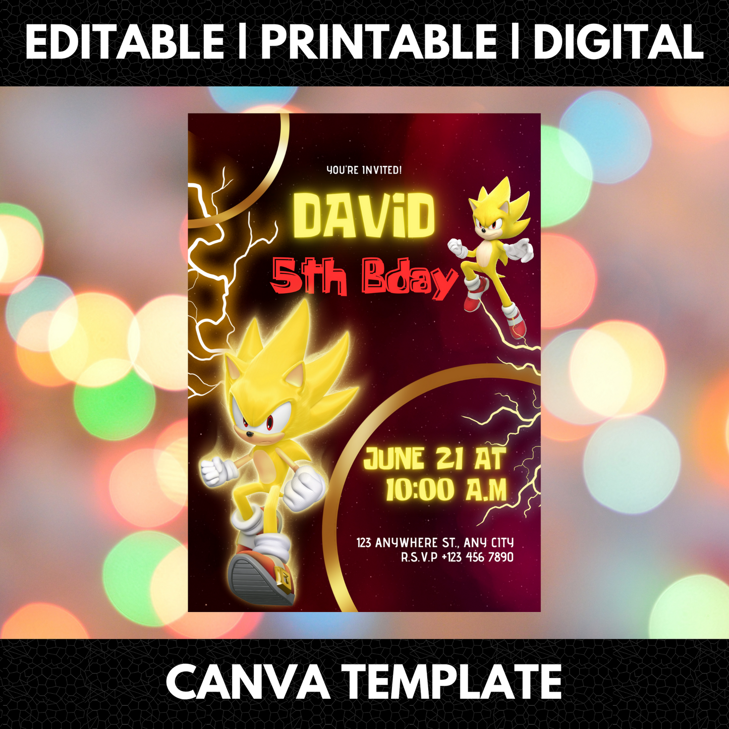 Super Sonic Birthday Invitation Template