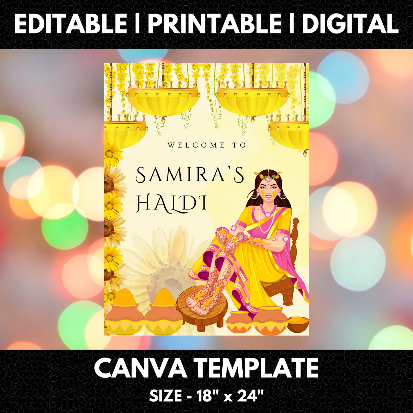 Maiyan Pithi Haldi Sign Template | Indian Wedding Welcome Sign - CreativeRino