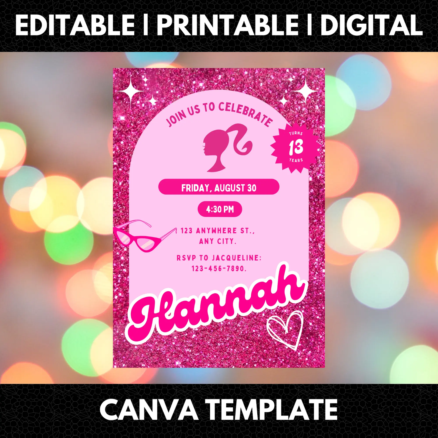 Hot Pink Doll Birthday Invitation Template - CreativeRino