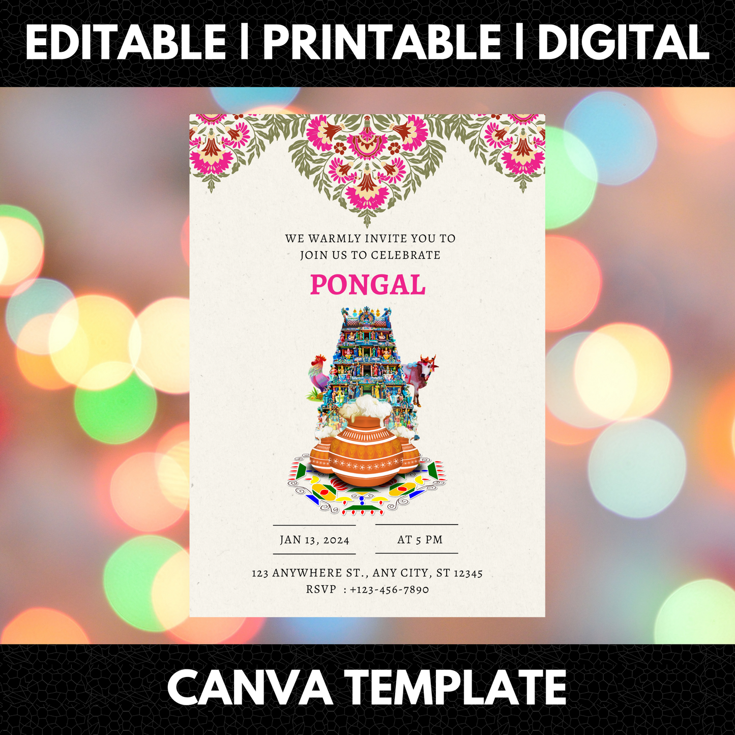 Pongal Invitation Template | Pongal Celebration Invite