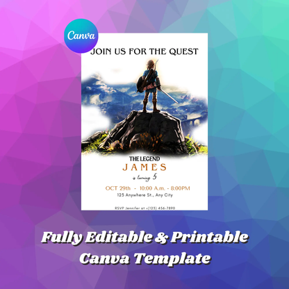 Zelda Birthday Invitation Template | Zelda Tears of the Kingdom Invite - CreativeRino
