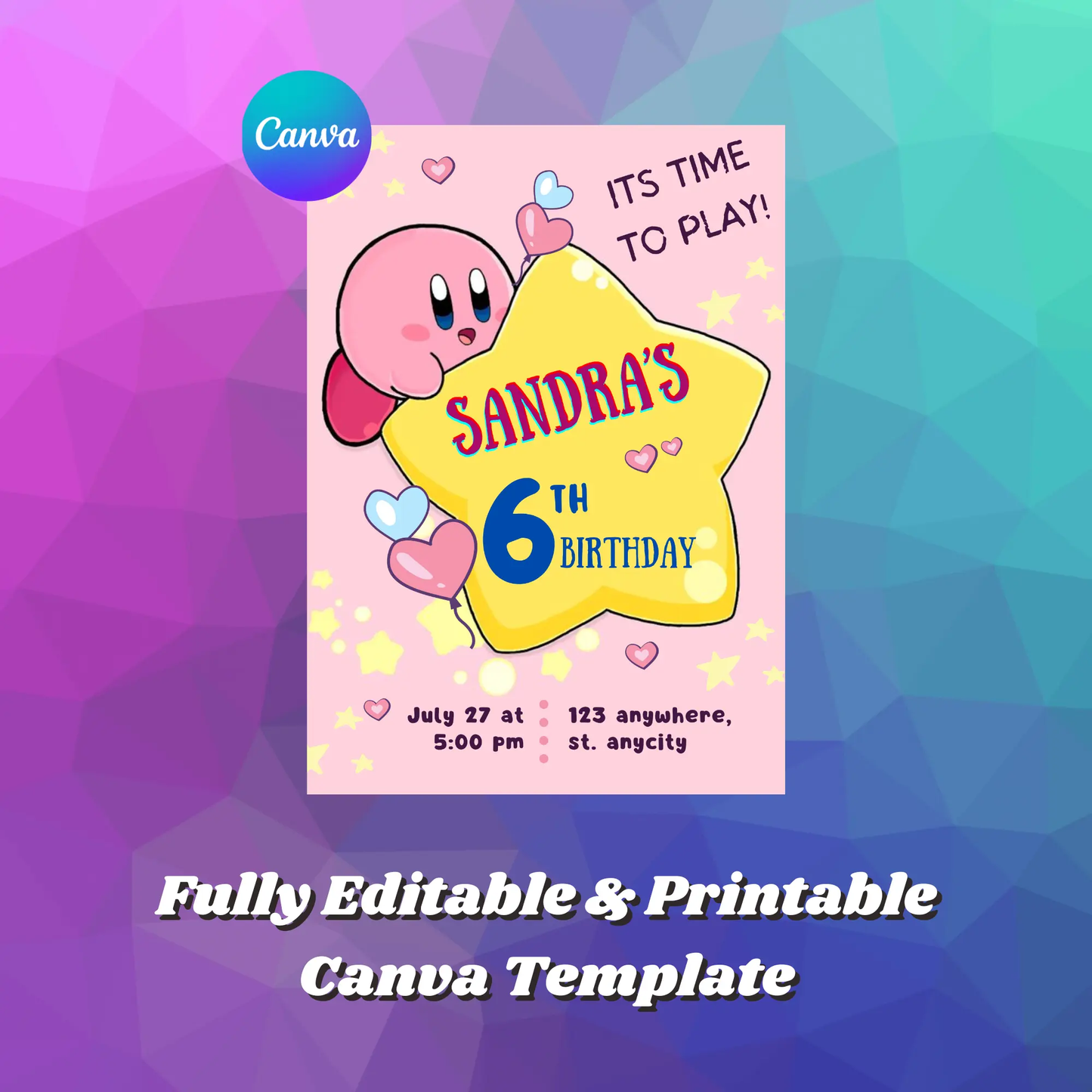 Kirby Birthday Invitation Template - CreativeRino