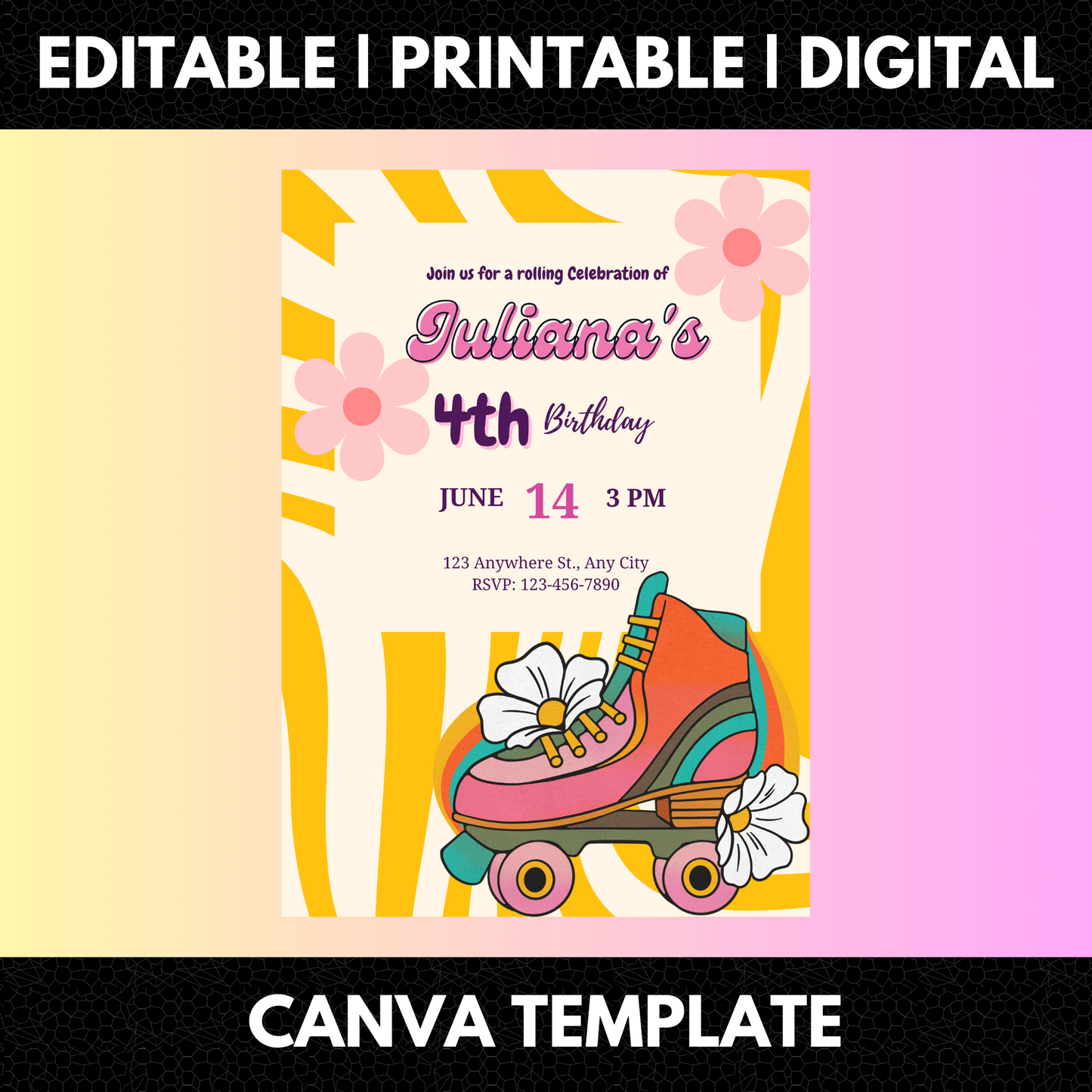 Roller Skates Skating Birthday Invitation Template