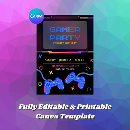 Gamer Birthday Invitation Template - CreativeRino