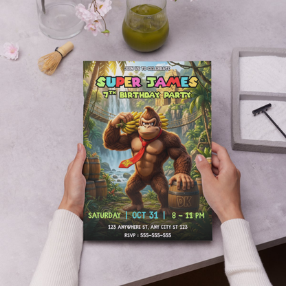 Editable Donkey Kong Invitation Template | Jungle Birthday Party Invite for Kids CreativeRino