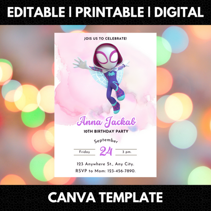 Ghost Spidey Birthday Invitation Template | Spidey and his Amazing Friends - CreativeRino