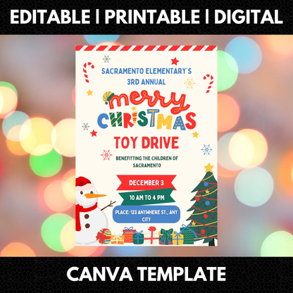 Merry Christmas Toy Drive Flyer Template | Toy Drive Invitation - CreativeRino
