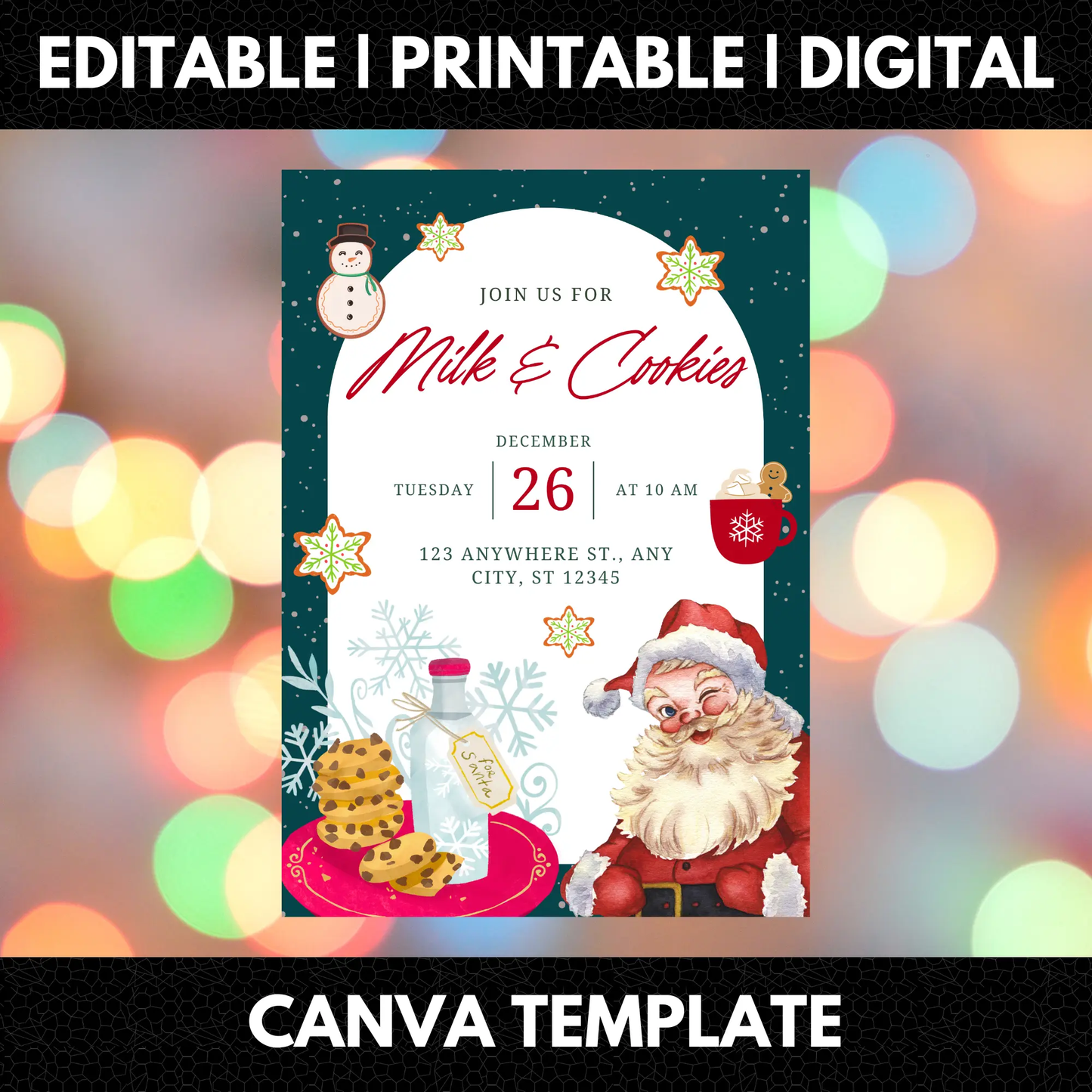Milk and Cookies with Santa Invitation Template | Santa Claus Christmas Invite - CreativeRino