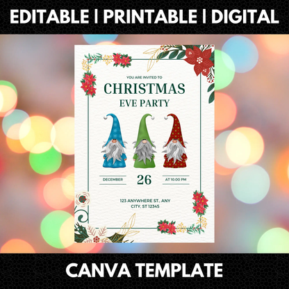 Gnome Christmas Eve Party Invitation Template - CreativeRino