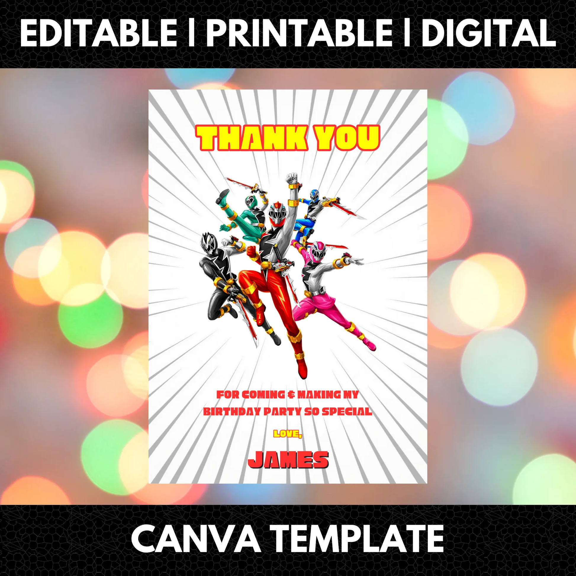 Power Rangers Thank You Card Template - CreativeRino