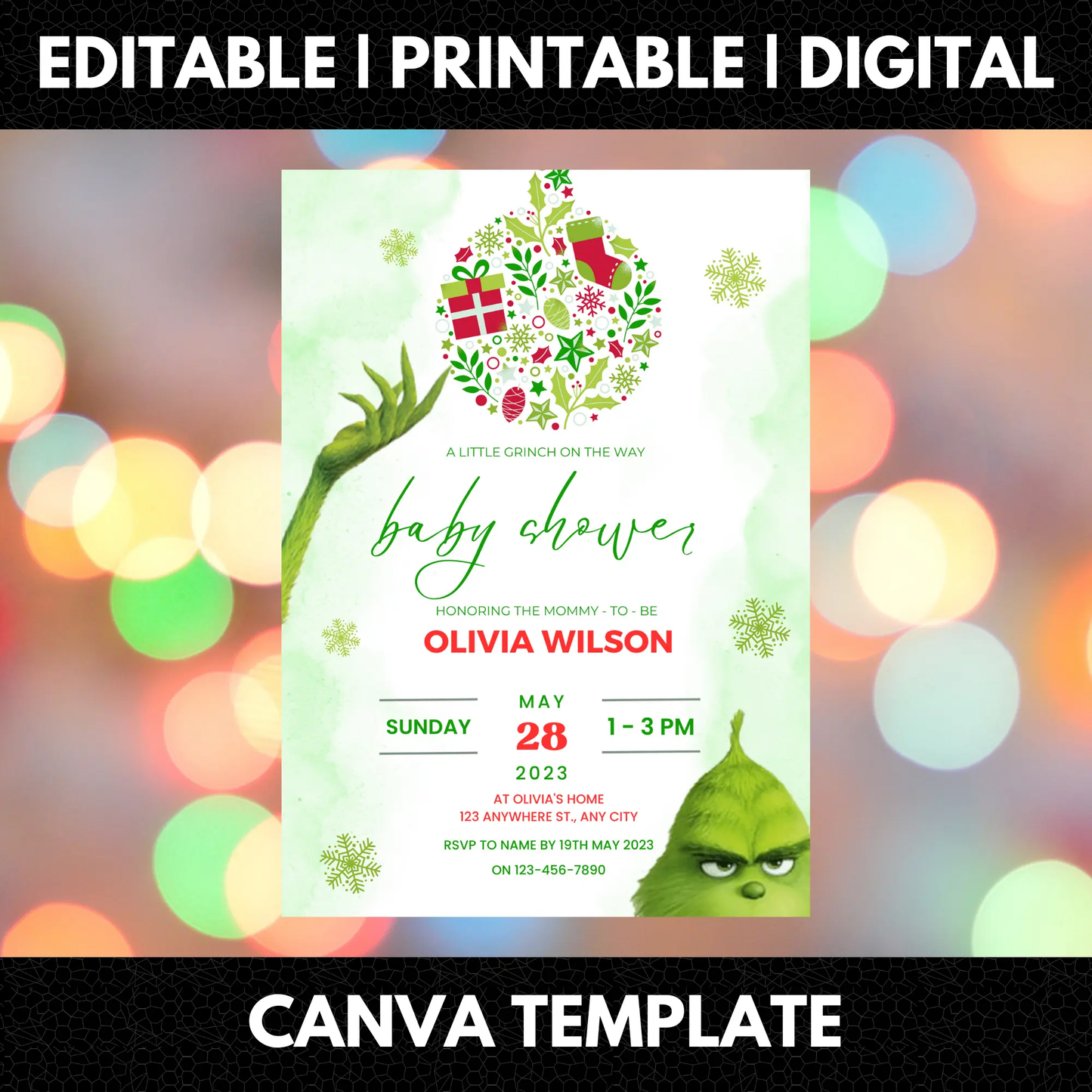 Grinch Baby Shower Invite Template | Grinchmas Whoville Baby Shower Invitation - CreativeRino